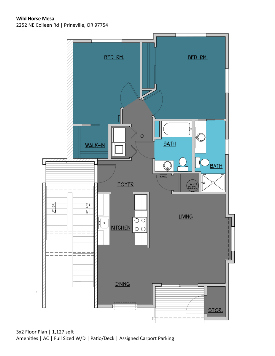 2 bedroom, 2 bath 2D floor plan